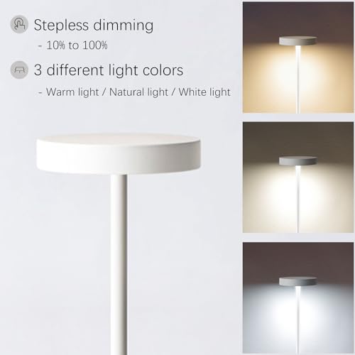Rechargeable Cordless Table Lamp, Battery Operated LED Lamps | 3-Color Stepless Dimmable, Portable IP54 Waterproof Outdoor Lamps for Patio Dining Bar Home Office (2-Pack White) - color: 2-Pack White