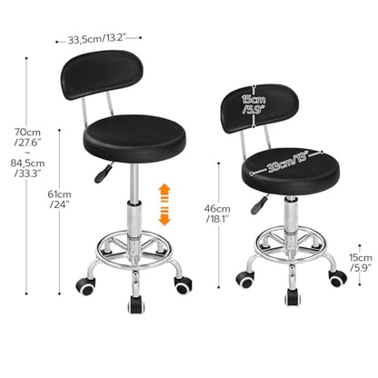 HOOBRO Height Adjustable Rolling Stool, 360° Rotating Drafting Chair, Multi-Purpose Office Desk Chair, Rolling Swivel Salon Stool Chair, for Barber Shop, Nail Salon, Office, Black SB01BY01G1