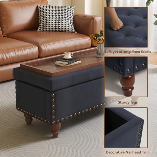 42'' End of Bed Storage Bench with Dual-Surface Lid, Upholstered Ottoman with Hidden Storage, Chenille Bench Seating with Wood Panel Seat for Entryway,Living Room,Bedroom-Blue - color: 4-blue