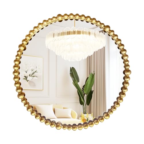 Gold Round Mirror with Beaded Frame ，Circle Antique Bathroom Vanity Mirror Decorative Wall Mirrors for Living Room,Bedroom, Entryway - color: Gold, size: 23"L x 23"W