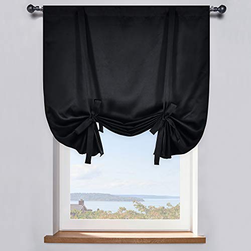 99% Blackout Thermal Insulated Adjustable Tie Up Shade Curtain with Rod Pocket Top - 34 Wide by 45 Inch Long (Black,1 Panel) - color: Black, size: 34"W x 45"H