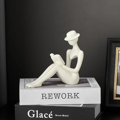 Lady Reading Statue Figurine, Home Decor Female Sculpture Accent for Shelves, Statue Gifts for Wife, Mom and Daughter