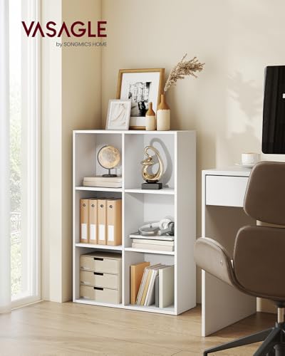 VASAGLE Bookcase Cube Shelf with 6 Compartments, 9.4 x 25.8 x 38.6 Inches | Bookshelf storage shelf, Cloud White, CUSTOS Collection, ULBC423W01 - color: Cloud White, size: 6 Cubes (9.4"D x 38.6"H), style: 1 Pack
