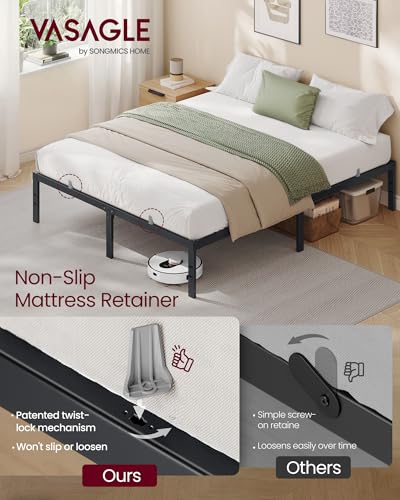 VASAGLE Queen Metal Bed Frame 14 Inches Tall, 1100 lb Weight Capacity, No Box Spring Needed, with Under-Bed Storage, Easy Setup, Heavy-Duty Platform Bed, Mattress Retainers, Matte Black URMB651BD02S - size: Queen, style: 14 Inch