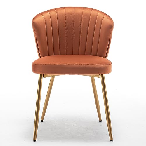 GDFStudio 30.71" Modern Velvet Accent Chair, Comfy Lounge Chair, Upholstered Side Chair with Channel Tufted Back, Gold Metal Legs, Armless Reading Chair for Living Room Bedroom Small Spaces, Orange - color: Orange + Polyester