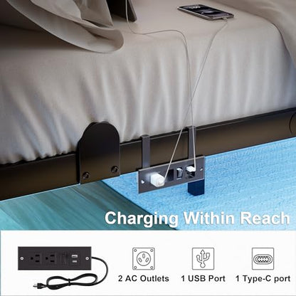 qimamo 10 Inch Floating Full Bed Frame with Smart LED Lights and Charging Station, Modern Metal Full Bed Frame, Easy to Assemble, No Box Spring Needed - size: Full (U.S. Standard), style: Floating Look 10"