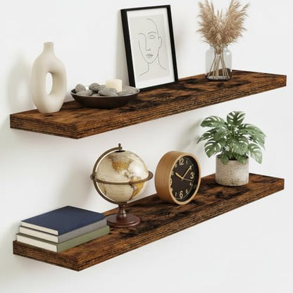 Vivelove Floating Shelves 9 inch Deep 36”Long Set of 2, Rustic Brown | Easy Install With Hardware, 1.5" Thick, Invisible Brackets, Wall Mounted, No Sagging, For Any Room - color: Rustic Brown, size: 36”wx9.3”dx1.5”h