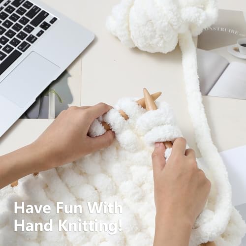 Cozyful Chunky Yarn for Hand Knitting - #10 Chunky Chenille Yarn, Jumbo Big Thick Chunky Yarns for Crocheting, Super Bulky Chunky Knit Blanket Yarns, 8 Skein (22 yds 8 oz Each Skein), Cream - color: Cream