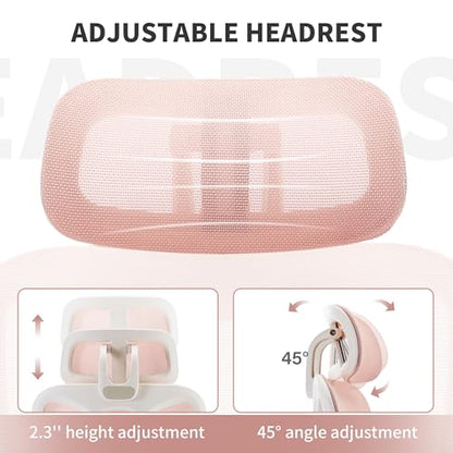 Ergonomic Office Chair with Footrest, 90-135° Reclining High Back Desk Chair with Lumbar Support, 2D Headrest, 2D Armrests, Computer Chair for Long Hours, Pink - color: Pink