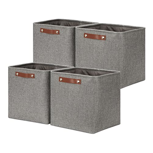 DULLEMELO 12 inch Cube Storage Bins, Large Collapsible Grey Storage Baskets for Square Cubes Organizing, Fabric Boxes Bins for Shelves Nursery Home Office Storage(4 Pack - 12" Grey) - color: Grey, size: M-12"x 12"x12"