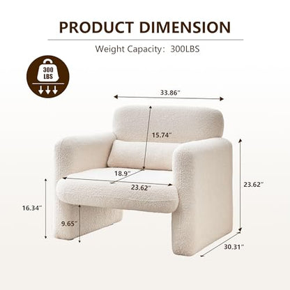 Modern Accent Single Sofa Chair with Arms, Lamb Fabric Upholstered Comfy Reading Arm Chair for Bedroom, Living Room-Beige - color: Beige, size: 30.31"D x 33.86"W x 31.5"H