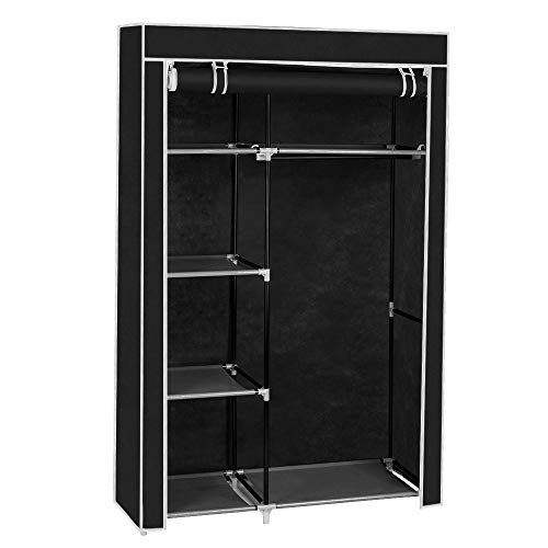 Closet Wardrobe Organizer, Portable Bedroom Clothes Storage Closet Shelf Dustproof Fabric Wardrobe Rack in Black - color: Black