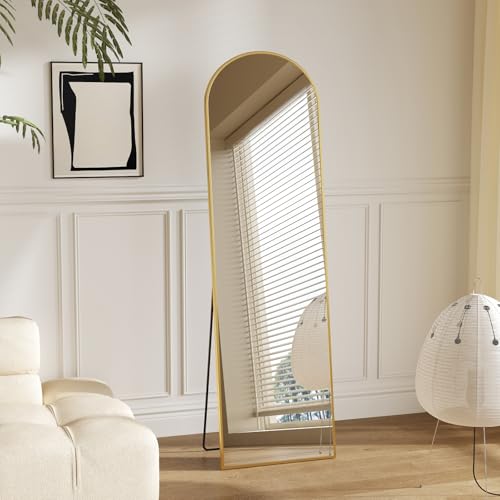 Sweetcrispy 56"x15" Arched Full Length Mirror, Full Body Mirror, Gold | Aluminum Alloy Thin Frame, Floor or Standing, Suitable for Bedroom, Living Room, Cloakroom - color: Gold-arched, size: 56"L x 15"W