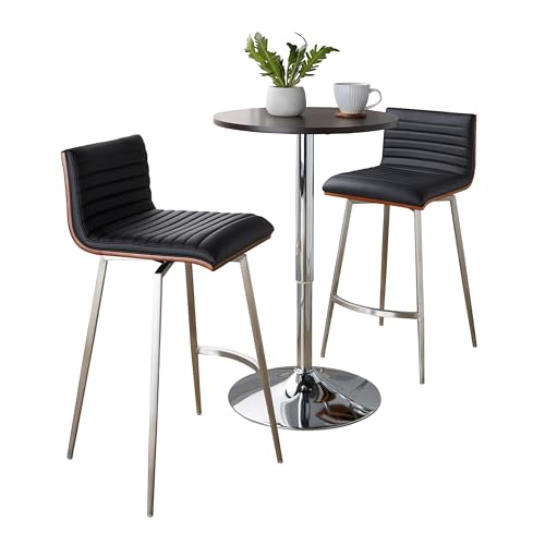 LumiSource Mason Swivel Adjustable Counter Height Dining 3 Piece Set, Pub Table and Stools, High Top Table Set for 2, Counter Table and Chairs Set of 2, Kitchen & Dining Room Sets (Black) - color: Black