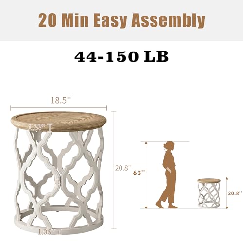 karlott Farmhouse End Table, French Country Tray Round Side Table, Beige | Curved Motif Frame Base With Distressed Tray Top, Boho Accent Table Ideal, End Tables for Living Room, Small Space, Bedroom - size: Tray End Table 18.5 Inches