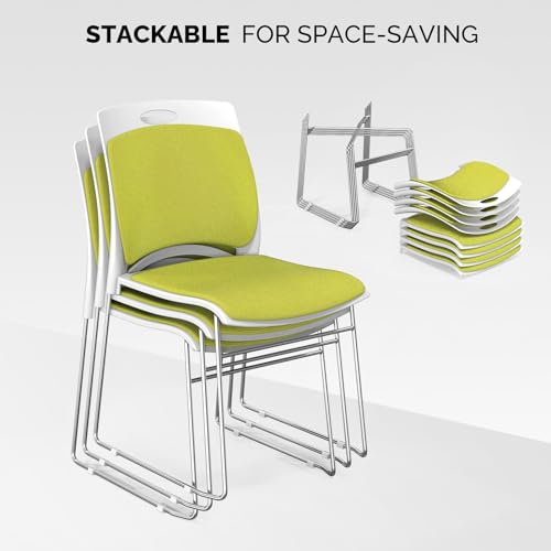VINGLI Stackable Plastic Mesh Padded Chairs for Office Set of 4, Green | Stacking Chairs with Metal Sled Base, Ergonomic Plastic Pad Seat & Back, Waiting Banquet Guest Break Room, Easy to install - color: Green, size: 4 Pack