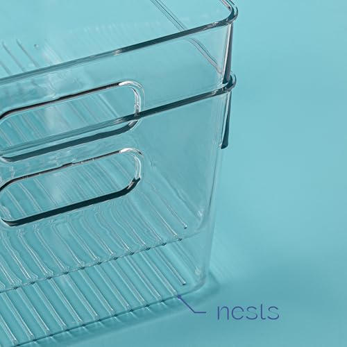 Plastic Food Storage 4 Pack Clear Container Bin with Handles for Organizing Kitchen, Pantry, Refrigerator, Freezer, Pantry, Cabinet, Closet, Bathroom. 10”x7.5”x5.3” - size: 10x7.5x5.3