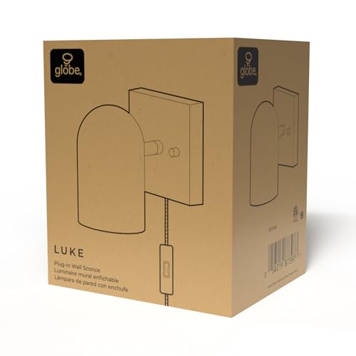 Globe Electric 1-Light Matte White Plug-in or Hardwire Wall Sconce | 6 ft braided cord, inline rocker switch, requires 1 E12 60W bulb (sold separately), 7x4.75x6 in, 65000146