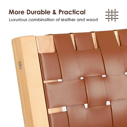 Wood Folding Chairs, Foldable Chairs Chairs Wooden Indoor Stackable Dining Chairs for Kitchen & Dining Room Chair Woven Seat & Webbing Back, Dining Chair Set of 2 - color: Brown/Natural, Pu Leather