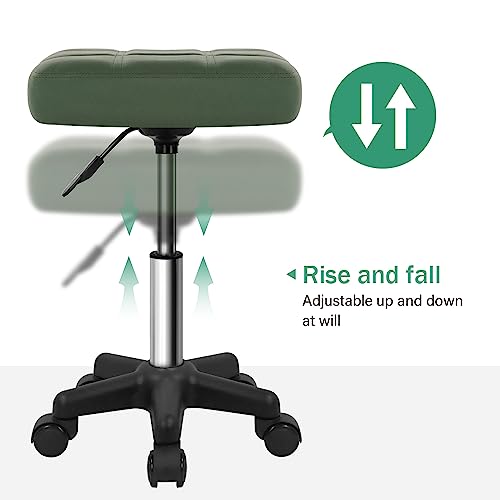 FURWOO Square Swivel Stool with Wheels PU Leather Rolling Stool Height Adjustable for Spa Salon Massage Green - color: Green