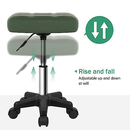 FURWOO Square Swivel Stool with Wheels PU Leather Rolling Stool Height Adjustable for Spa Salon Massage Green - color: Green
