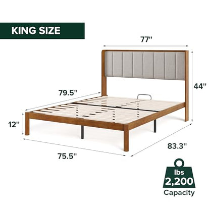 Zinus Jonas Bamboo Platform Bed Frame, Wingback Headboard, King | Mid-Century Modern Design, Plush Upholstered Comfort, Sustainable Bamboo, Fits Any Bedroom Style, No Box Spring Needed - size: King