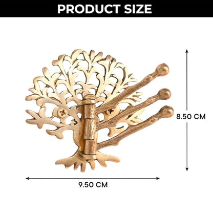 Indian Shelf Brass Tree Swivel Wall Hook, Foldable Tri-Arm Gold Hanger - style: Tree