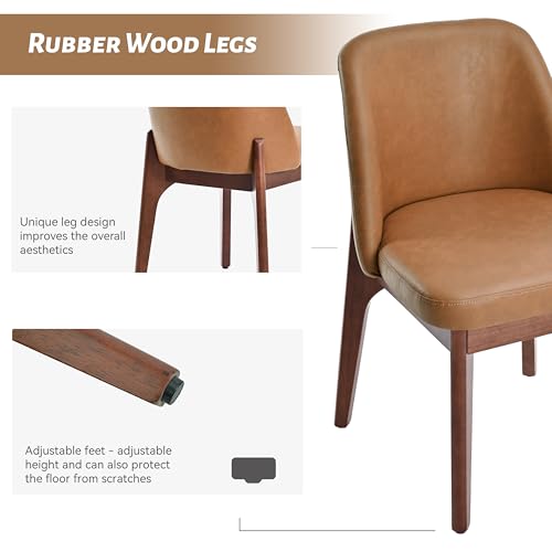 VKNOW Dining Chairs Set of 2, Faux Leather Wooden Kitchen Chairs, Brown | Modern Upholstered Side Chair with Rubberwood Legs for Kitchen Dining Room Restaurant, No Wobble - color: Brown, size: Set of 2