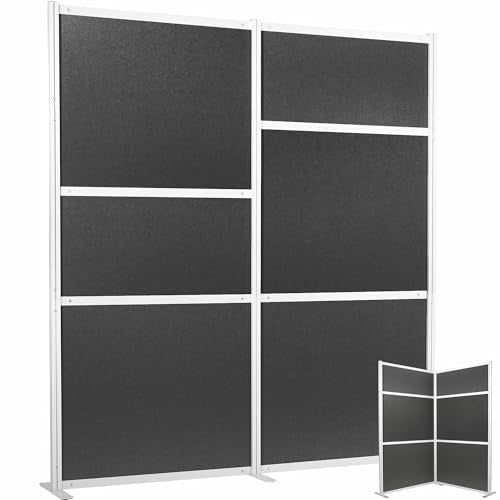 VIVO Dark Gray Freestanding 76 x 84 inch Privacy Panel, PP-MWS84D | Modular Wall System, 2 PET Panels, Modern Professional Office Cubicle Dividers, Privacy-Screen, Silver Frame