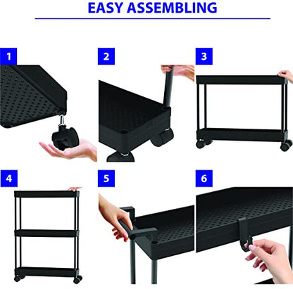 Simple Houseware 3-Tier Slim Rolling Cart w/Handle 5.5" Wx27.5 H, Black | Storage Cart for Narrow Space (5.5-Inch Wide) Kitchen, Bathroom, Laundry Room - color: Black
