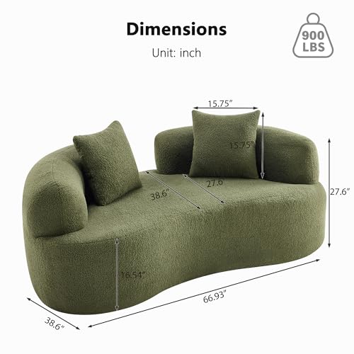 66.93 Inch Curved Loveseat Sofa with High - Density Foam Cushion, Full Compression Modular 2-Seater Couch, No Assembly Required, for Small Spaces & Living Room, Olive Green - color: Olive Green, size: 66.93 inches Mini Version