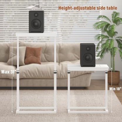 TUTOTAK End Table with Charging Station, Side Table, Tall Couch Table | Sofa Table, for living Room, Bedroom, White TB01BW084 - color: White, size: 1 Pack, style: With Plug
