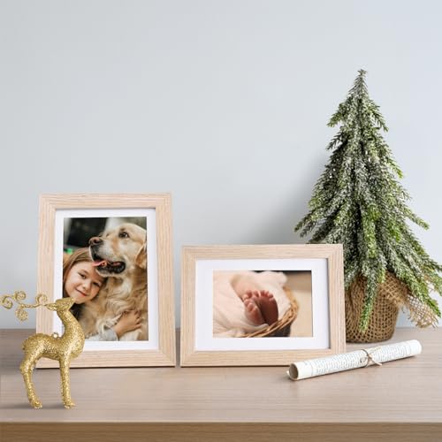 5x7 Picture Frame Natural, Solid Wood Frames with Acrylic Plexiglass for Pictures 3.5x5/4x6 with Mat or 5x7 without Mat, Tabletop and Wall Display Photo Frame, Set of 4 - color: Natural, size: 5x7