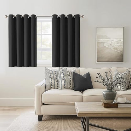 ChrisDowa Black Blackout Curtains 45 Inches Long 2 Panels for Bedroom | Room Darkening,Light Blocking,Thermal Insulated,Faux Linen,Farmhouse,Grommet,Window Treatment,Drapes,Living Room,52x45 - color: Black, size: 52"W x 45"L (Pack of 2)