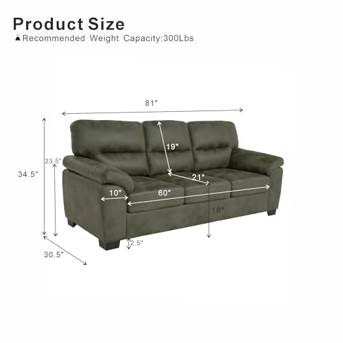 Eafurn Mid-Century Modern 3-Seater Loveseat Sofa Couch with Sturdy Wood Frame & Cushioned Armrests, 81" Compact Faux Leather Settee Furniture for Living Room, Apartment, Office - color: Olive Green 81"