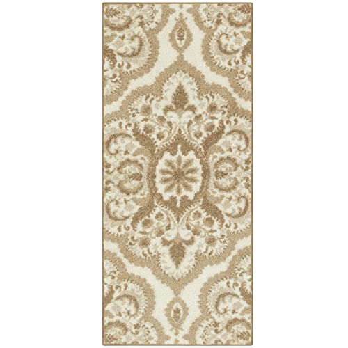 Maples Rugs Vivian Medallion Runner Rug - Made in USA - Washable, Non Slip, Indoor Carpet for Hallway, Kitchen, and Laundry Room, 1'8 x 4', Beige - color: Beige, size: 1'8" x 4' (Runner)