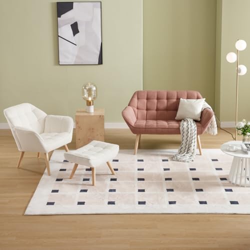 48" Small Loveseat Sofa, Modern Linen Fabric Mini Sofa Couch 2-Seater Love Seat with Quilting Backs and Wood Legs for Living Room, Bedroom and Small Space, Pink - color: Pink