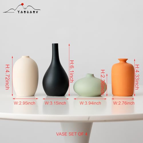 Set of 4 Small Matte Ceramic Vases - Modern & Bohemian Decor for Home, Office, Shelve, Living Room Table, Mantel, Bedroom, Entryway, Rustic Farmhouse Decorative Vases & More（Hademade - size: Vase Set 4 S1