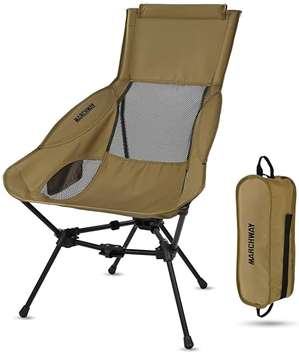 MARCHWAY Lightweight Folding High Back Camping Chair with Head Support, Stable Portable Compact for Outdoor Camp, Travel, Beach, Picnic, Festival, Hiking, Backpacking (Highback Khaki) - color: Highback Khaki