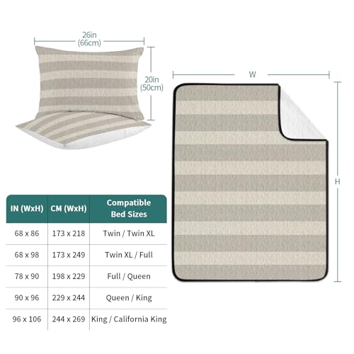 Minimalist Taupe Stripes Twin Quilt Bedding Set,Summer Quilt Lightweight Quilted Coverlet with 2 Pillow Shams, Farmhouse Linen Texture 3-Piece Bedspread Quilt Set for All Season - size: Twin-68x86in