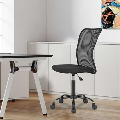 BestOffice | Armless Office Chair | Black | with Lumbar Support | Ergonomic Computer Chair with Height Adjustment, 360 Swivel, High Density Cushion & Rotatable Wheels | For Home, Office - color: Black
