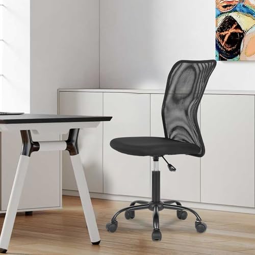 BestOffice | Armless Office Chair | Black | with Lumbar Support | Ergonomic Computer Chair with Height Adjustment, 360 Swivel, High Density Cushion & Rotatable Wheels | For Home, Office - color: Black