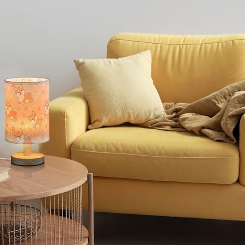 Fustylead Cute Happy Shiba Inu and Paw Prints Bedside Table Lamps with USB Port for Bedroom Lamp Accent Table Lamp Small Nightstand Lamp Linen Shade Decorative Lamps for Kids|Reading|Dome|Home - color: Happy Shiba Inu