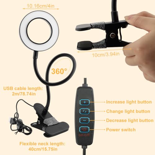 5X Magnifying Glass with Light, 3 Color Modes LED Desk Lamp, Clip on Lamp Lighted Magnifier, 360° Flexible Neck Magnifying Lamp for Workbench Craft Repair Sewing, USB Powered(Color:Black)