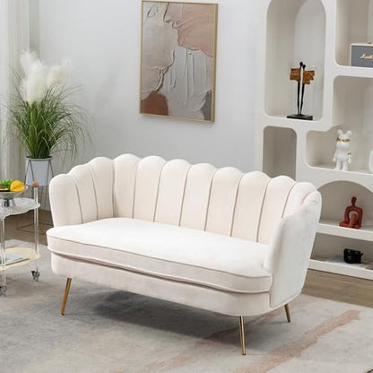 Chifee & Vingol Upholstered Small Loveseat for Small Space with Golden Legs,Beige - color: Chenille-beige