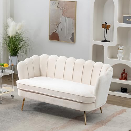 Chifee & Vingol Upholstered Small Loveseat for Small Space with Golden Legs,Beige - color: Chenille-beige