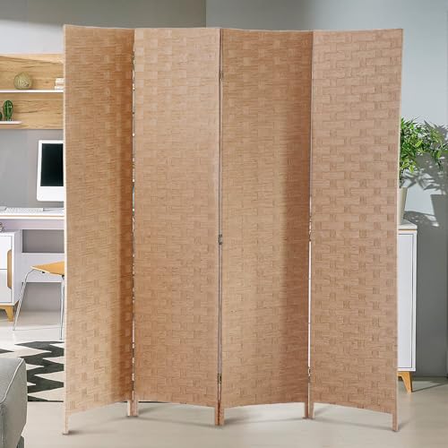 Room Dividers Folding Screens Privacy Screen Room Panel 4 Panel Partition Wall Tall Room Divider for Living Room Bedroom Study Portable Room Seperating Home Furniture Wall Dividers, Natural - color: Natural