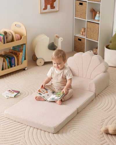 Blissful Diary Kids Couch, 2-in-1 Soft Kids Sofa, Kids Sofa Chair, Comfy Kids Furniture for Playroom, Reading & Play, Shell Beige - color: Shell Beige