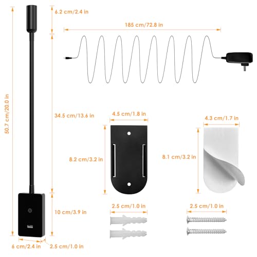 ENUOTEK LED Wall Mounted Bedside Lamp with Flexible Gooseneck, Remote Control Black Wall Mount LED Reading Spot Light for Bedroom, Timer Auto Off, Stepless and Step Dimmable, Neutral White Lighting - color: Black