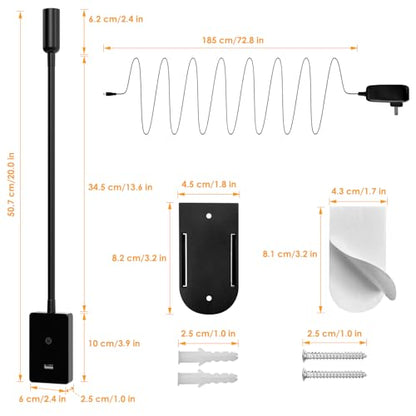 ENUOTEK LED Wall Mounted Bedside Lamp with Flexible Gooseneck, Remote Control Black Wall Mount LED Reading Spot Light for Bedroom, Timer Auto Off, Stepless and Step Dimmable, Neutral White Lighting - color: Black